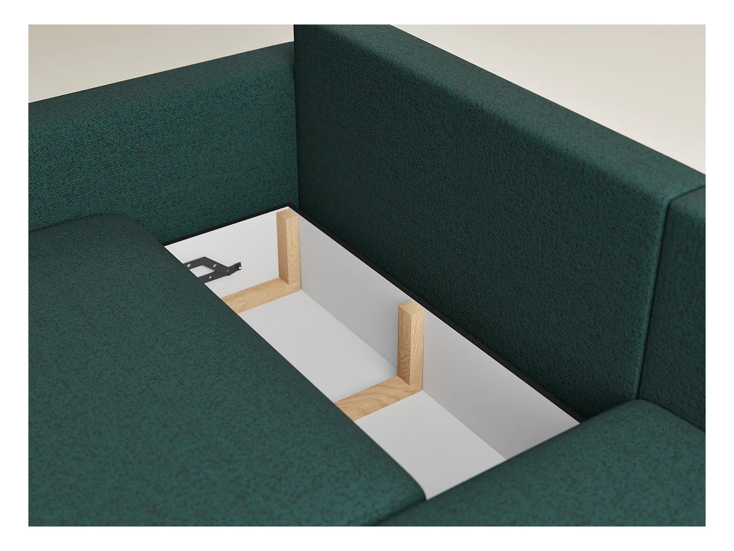 Canapé d'angle droit avec fonction lit en tissu tressé vert foncé LEON