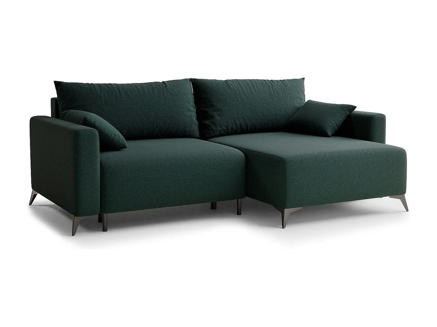 Canapé d'angle droit avec fonction lit en tissu tressé vert foncé LEON