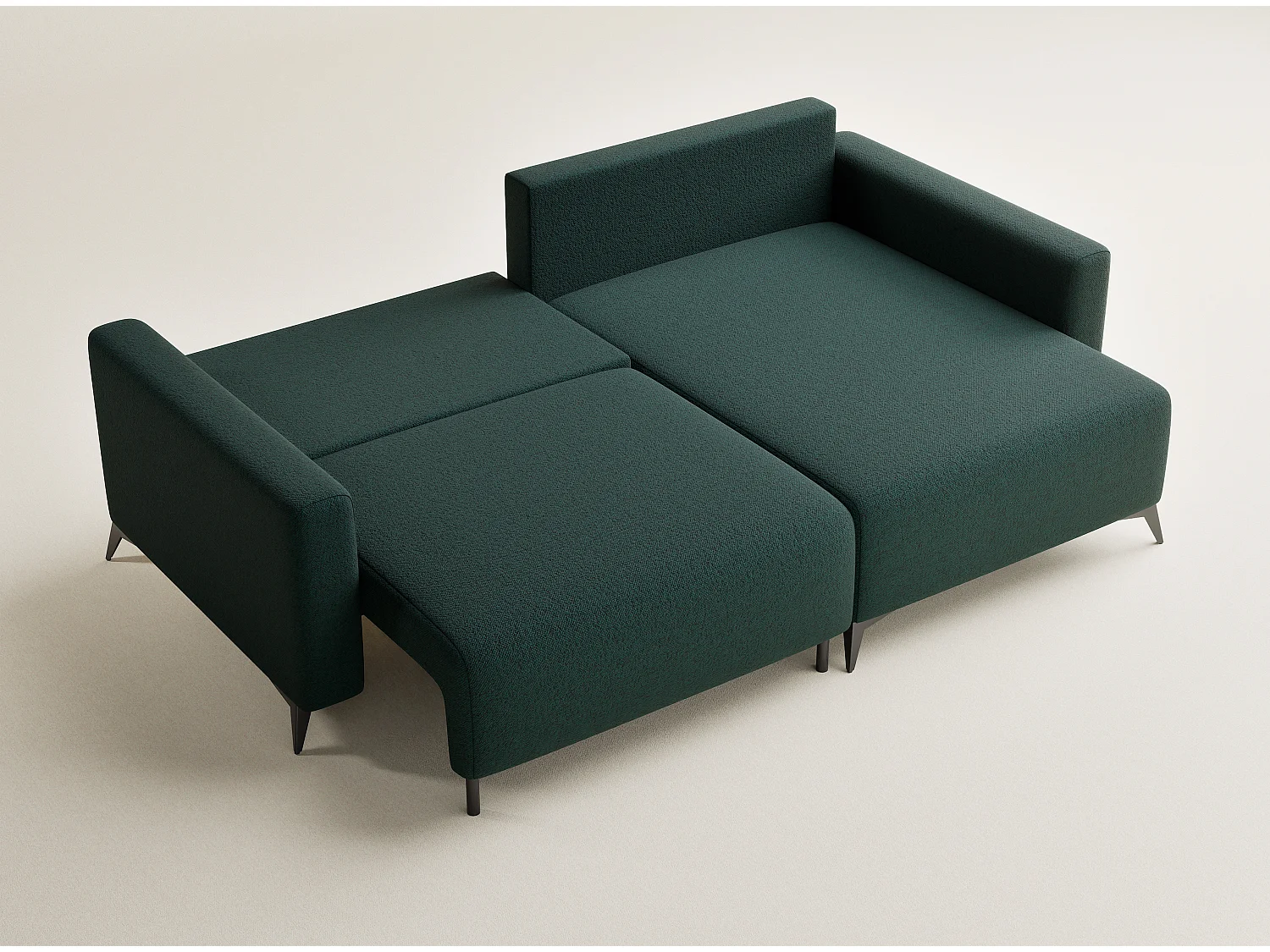 Canapé d'angle droit avec fonction lit en tissu tressé vert foncé LEON