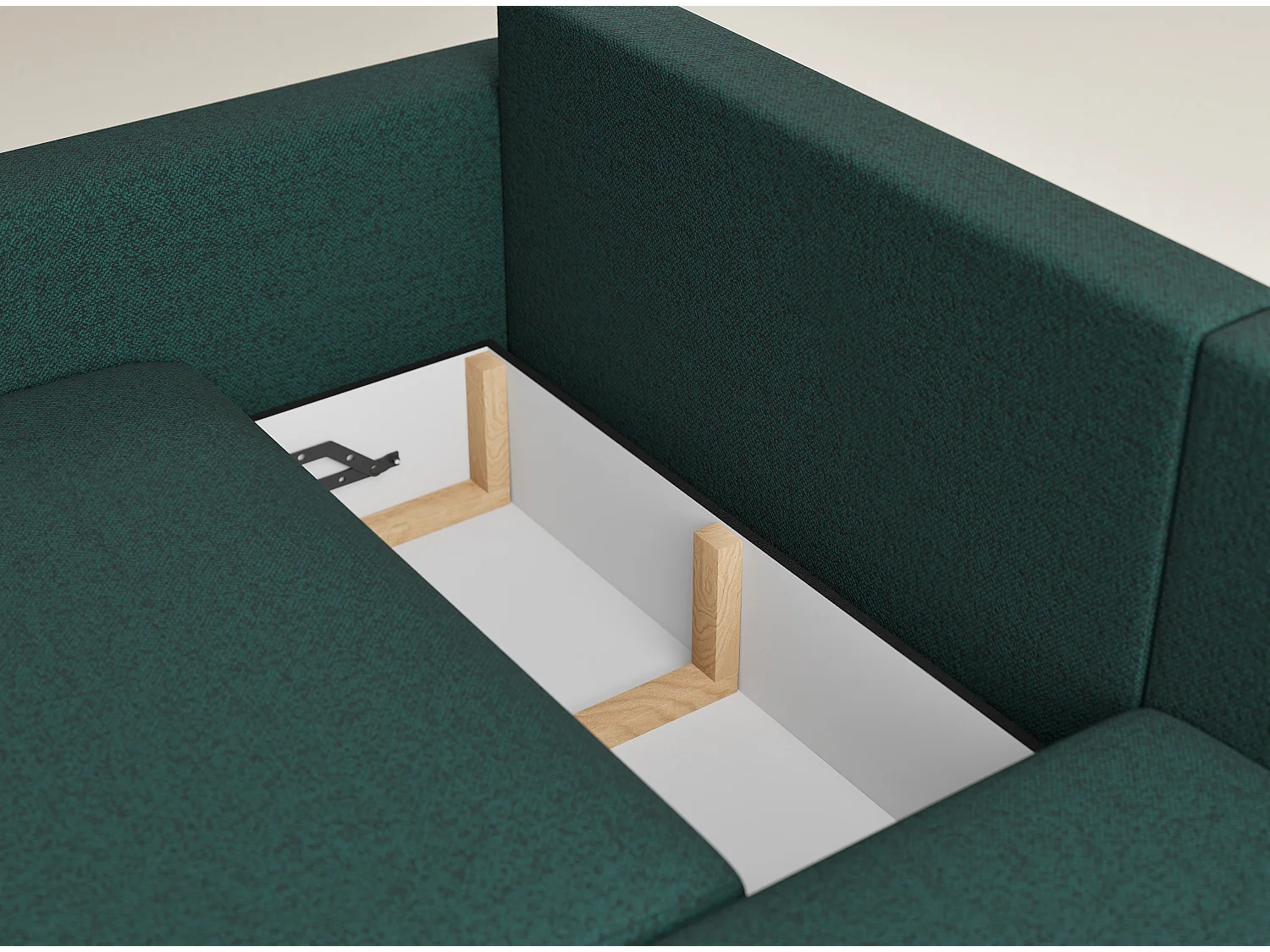 Canapé d'angle droit avec fonction lit en tissu tressé vert foncé LEON