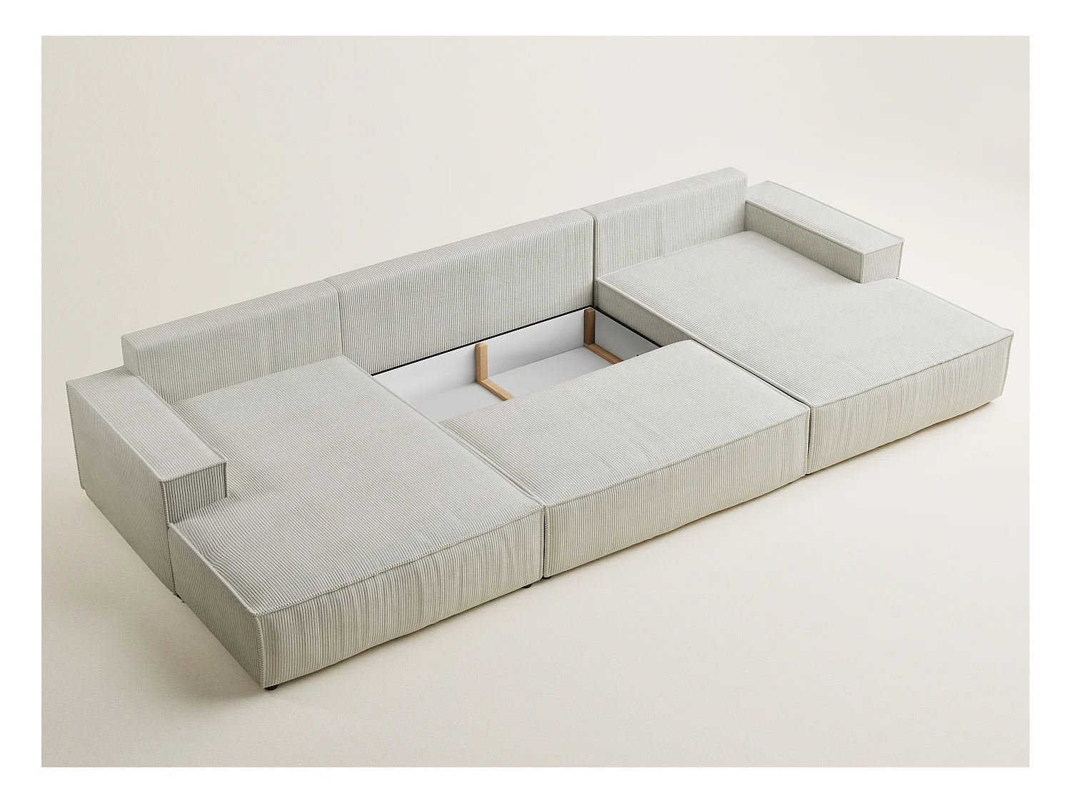 Canapé d'angle panoramique avec fonction lit en velours creme KYOTO