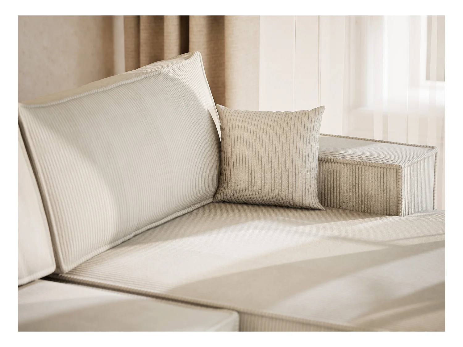 Canapé d'angle panoramique avec fonction lit en velours creme KYOTO