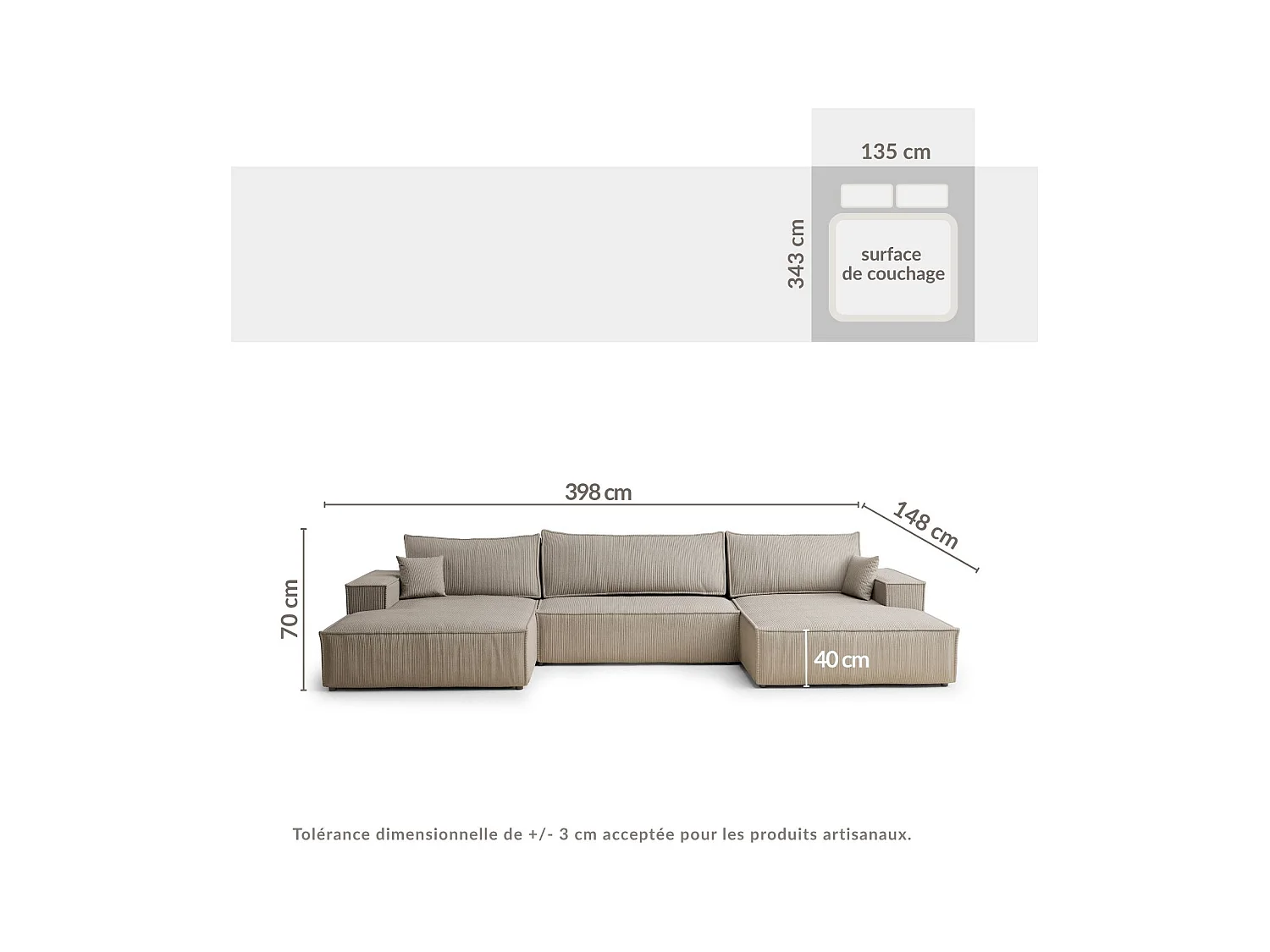 Canapé d'angle panoramique avec fonction lit en velours creme KYOTO