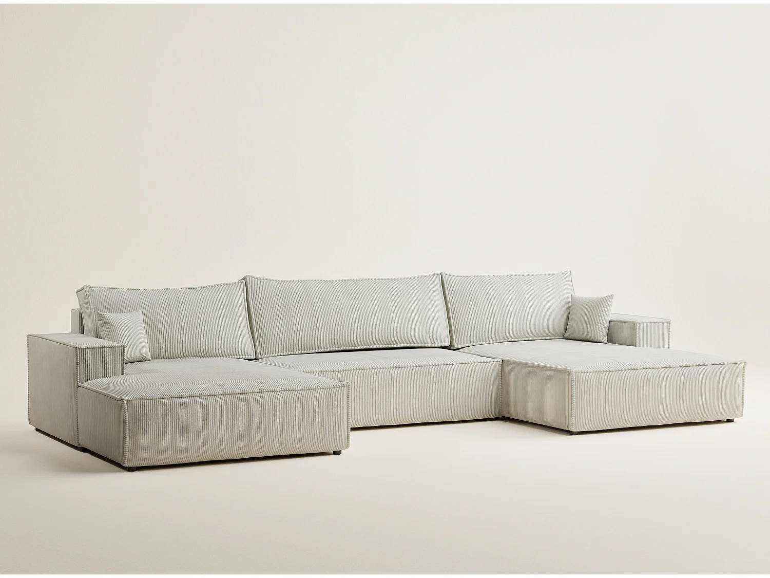 Canapé d'angle panoramique avec fonction lit en velours creme KYOTO