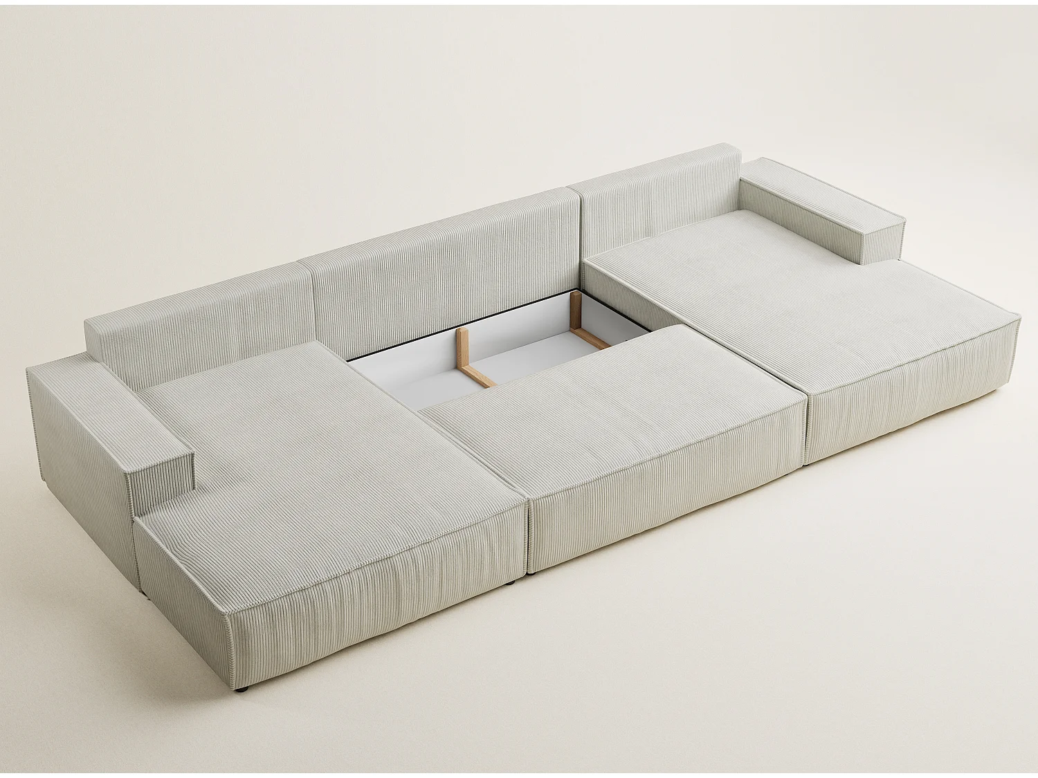 Canapé d'angle panoramique avec fonction lit en velours creme KYOTO