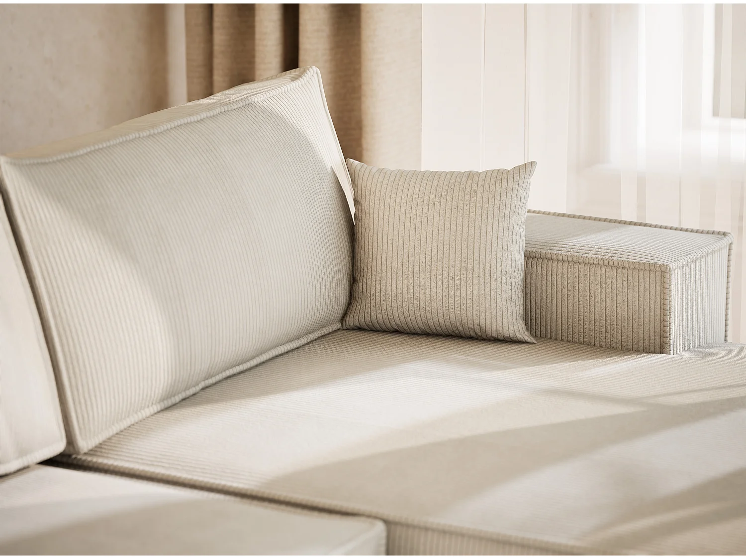 Canapé d'angle panoramique avec fonction lit en velours creme KYOTO