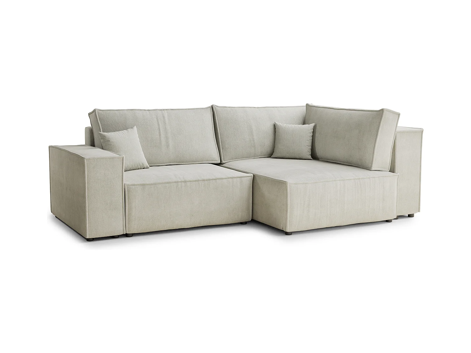 Canapé d'angle droit avec fonction lit en tissu chenille creme TONGA