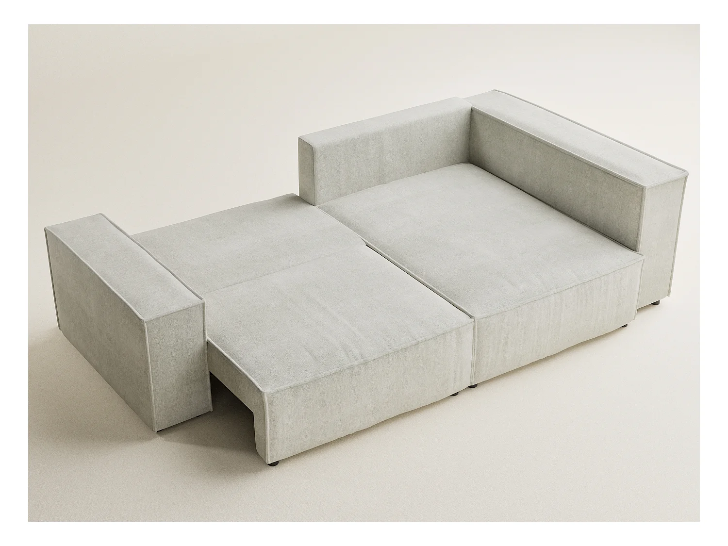 Canapé d'angle droit avec fonction lit en tissu chenille creme TONGA