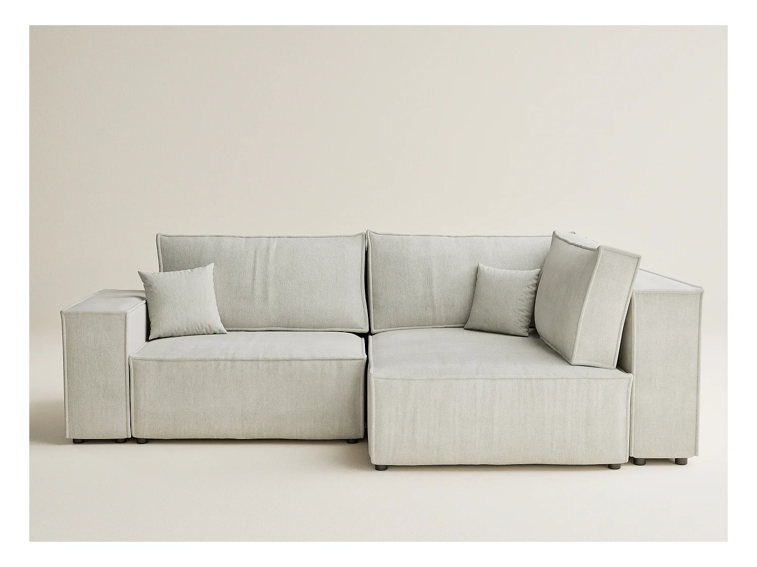 Canapé d'angle droit avec fonction lit en tissu chenille creme TONGA