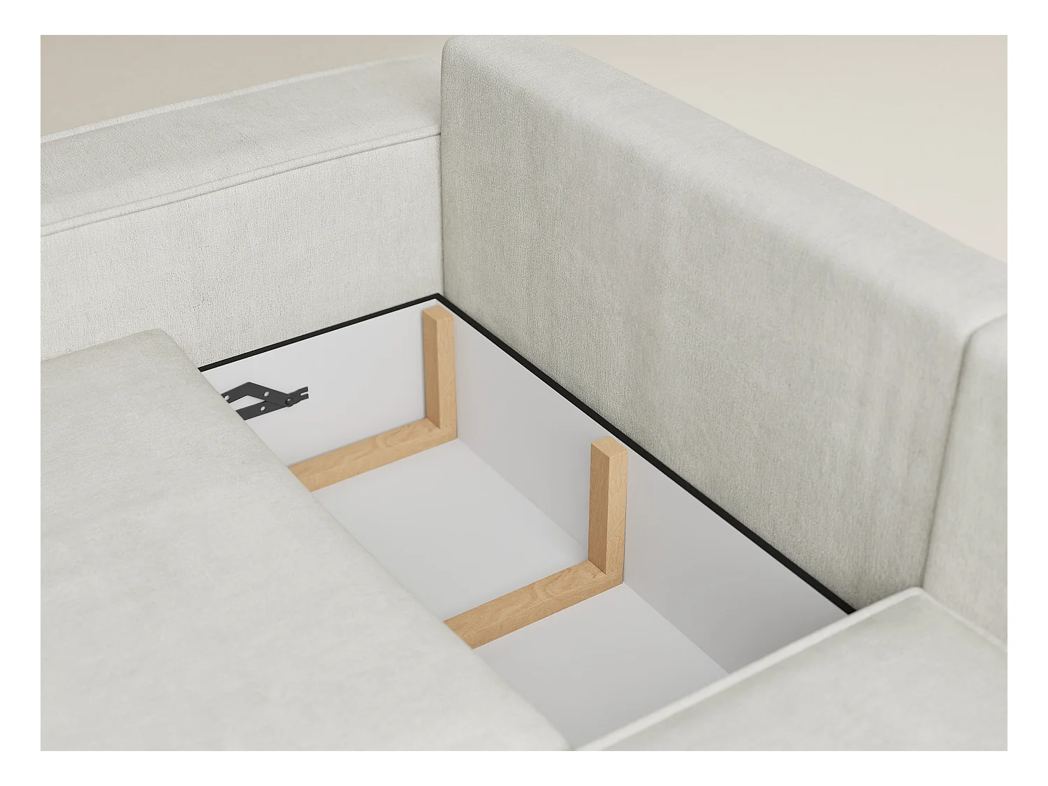 Canapé d'angle droit avec fonction lit en tissu chenille creme TONGA