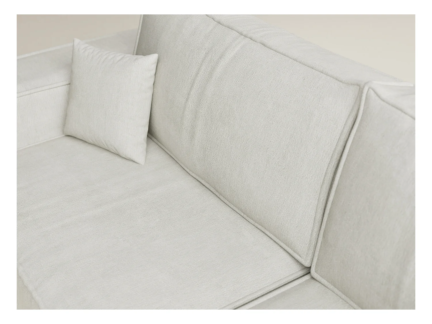 Canapé d'angle droit avec fonction lit en tissu chenille creme TONGA