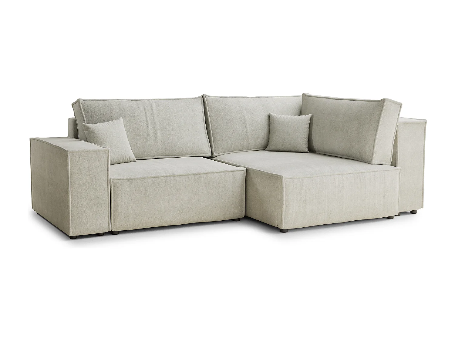 Canapé d'angle droit avec fonction lit en tissu chenille creme TONGA