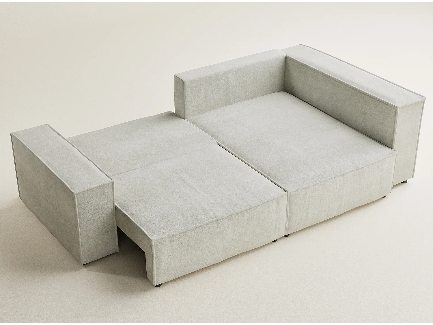 Canapé d'angle droit avec fonction lit en tissu chenille creme TONGA