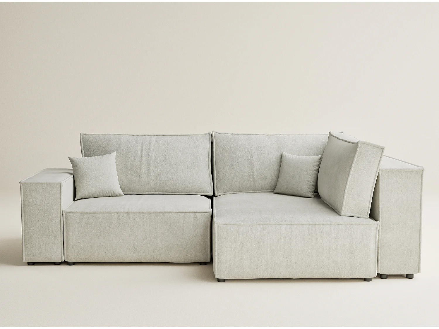 Canapé d'angle droit avec fonction lit en tissu chenille creme TONGA