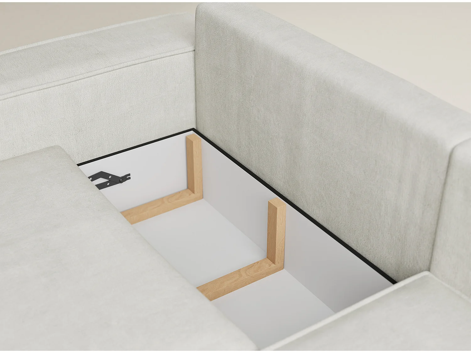 Canapé d'angle droit avec fonction lit en tissu chenille creme TONGA