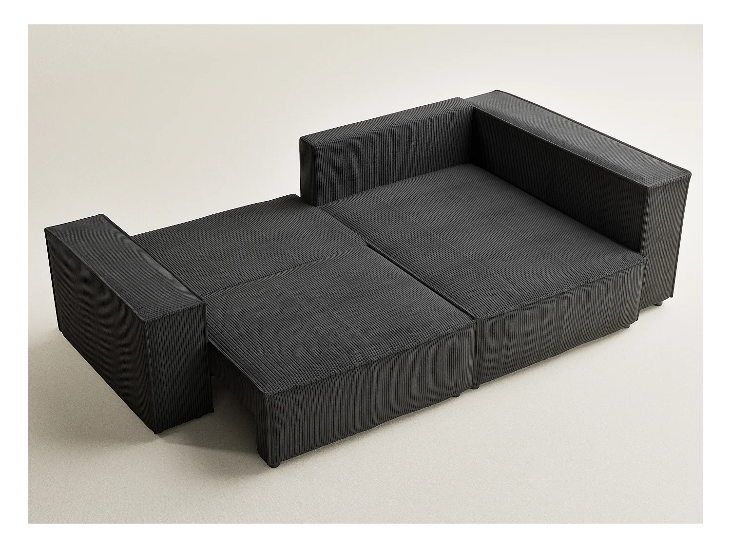 Canapé d'angle droit avec fonction lit en velours graphite TONGA