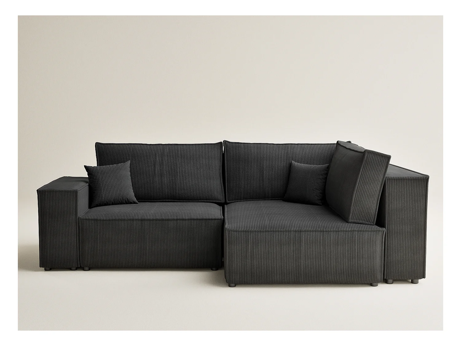 Canapé d'angle droit avec fonction lit en velours graphite TONGA