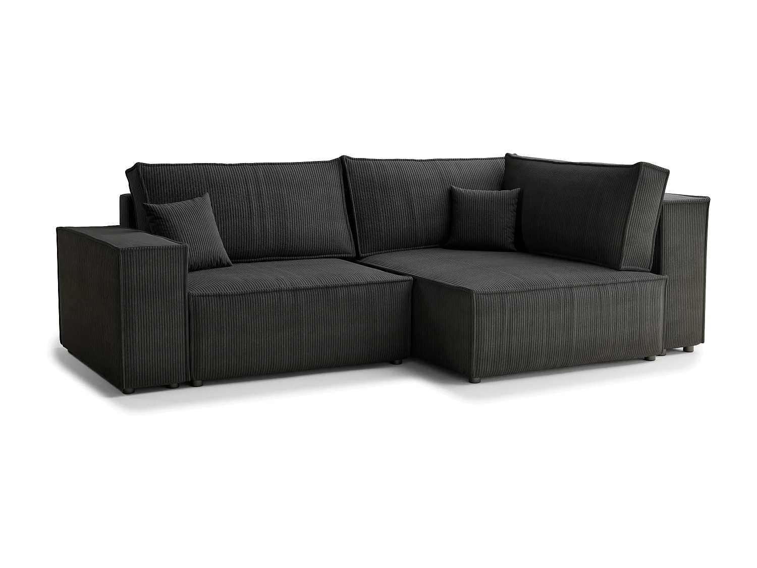 Canapé d'angle droit avec fonction lit en velours graphite TONGA