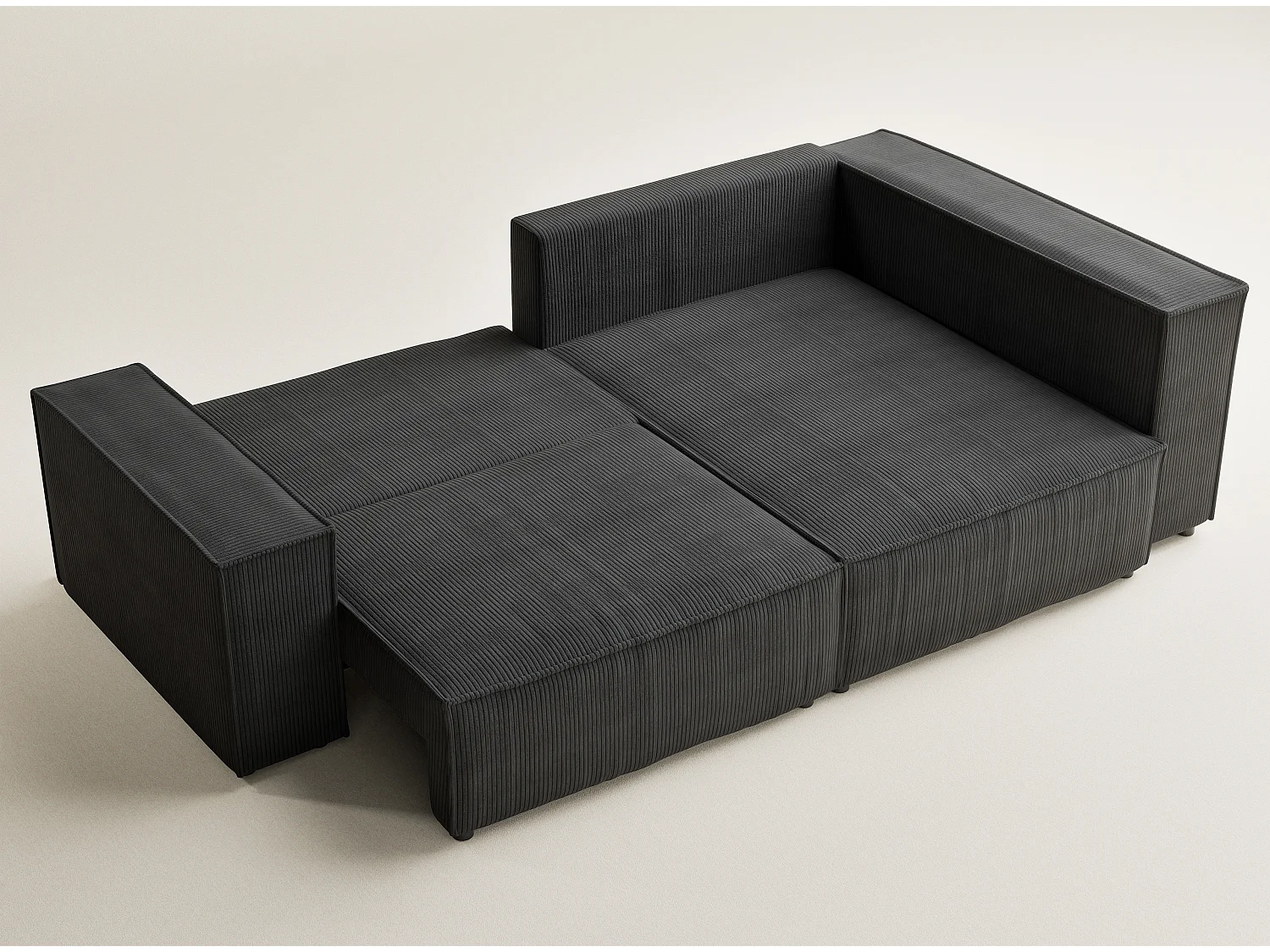 Canapé d'angle droit avec fonction lit en velours graphite TONGA