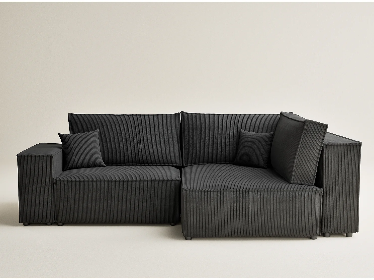 Canapé d'angle droit avec fonction lit en velours graphite TONGA