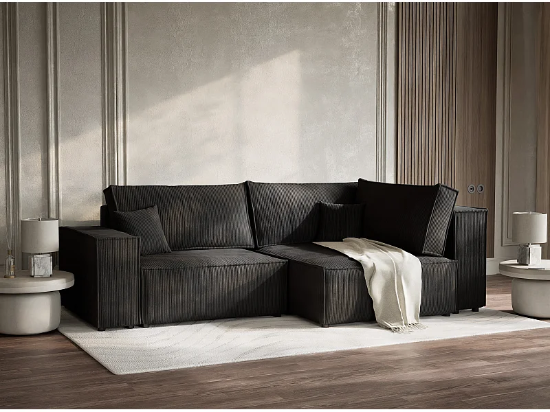 Ecksofa mit Schlaffunktion - Ecke Rechts - 3-Sitzer - Samtstoff - graphit - TONGA