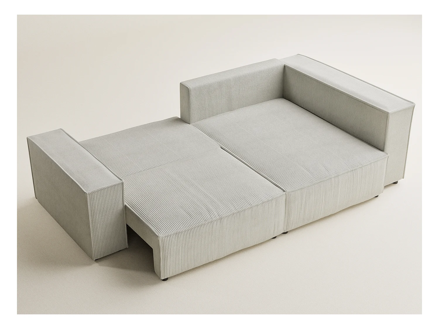 Canapé d'angle droit avec fonction lit en velours creme TONGA