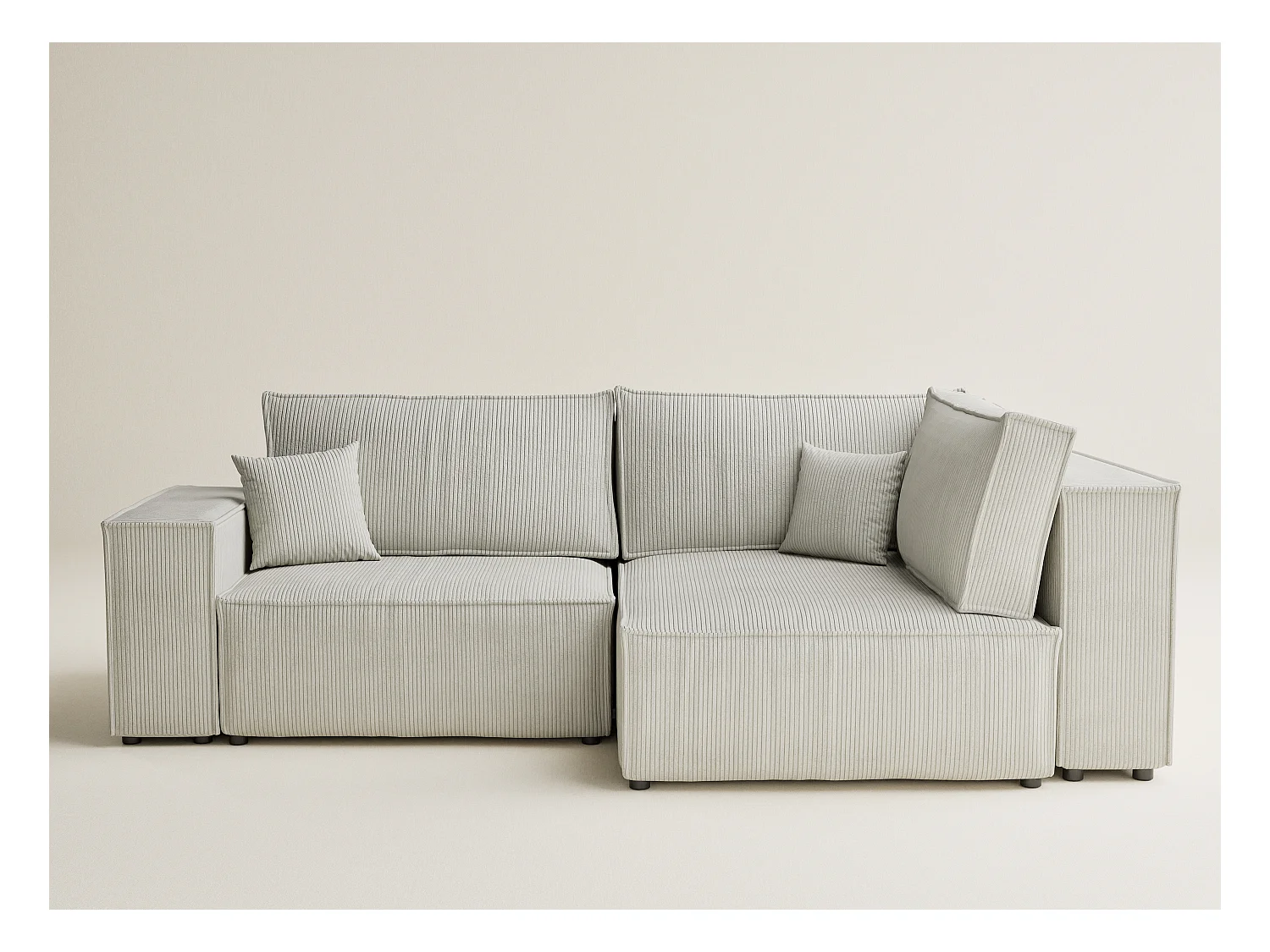 Canapé d'angle droit avec fonction lit en velours creme TONGA