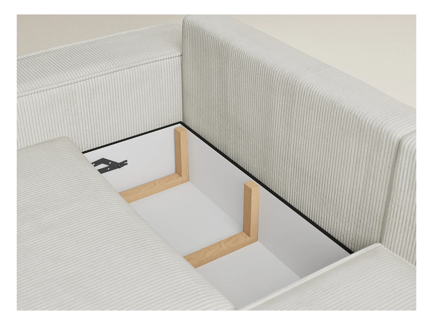 Canapé d'angle droit avec fonction lit en velours creme TONGA