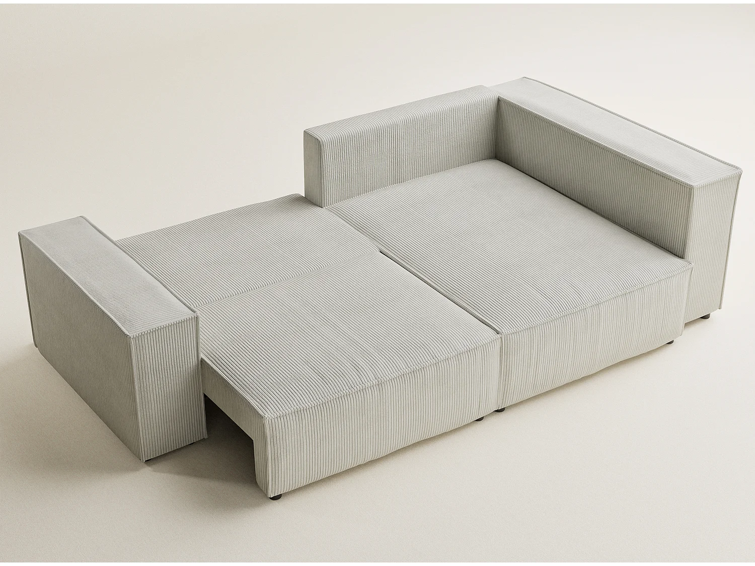 Canapé d'angle droit avec fonction lit en velours creme TONGA