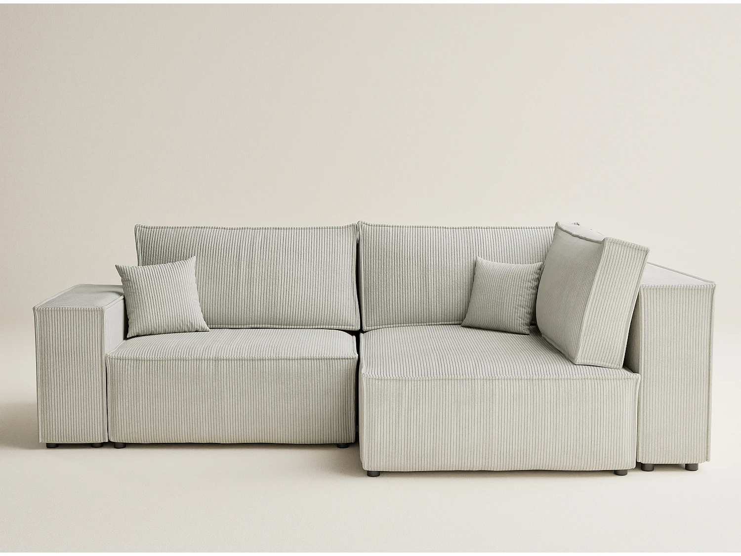 Canapé d'angle droit avec fonction lit en velours creme TONGA