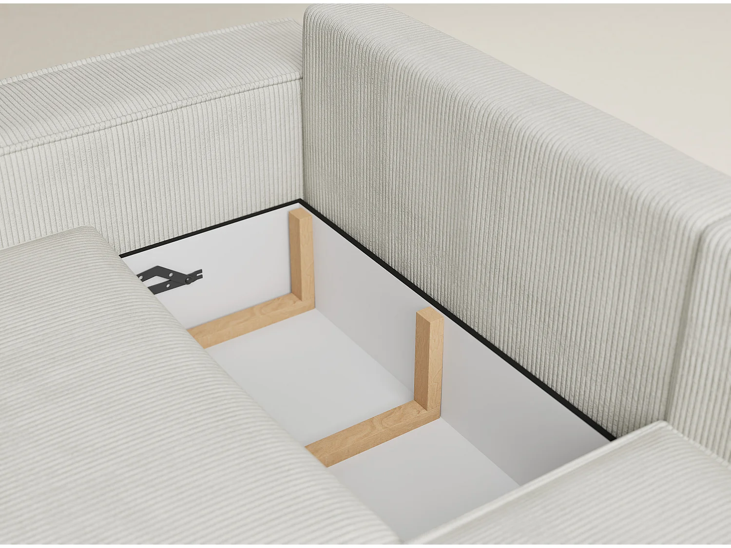 Canapé d'angle droit avec fonction lit en velours creme TONGA