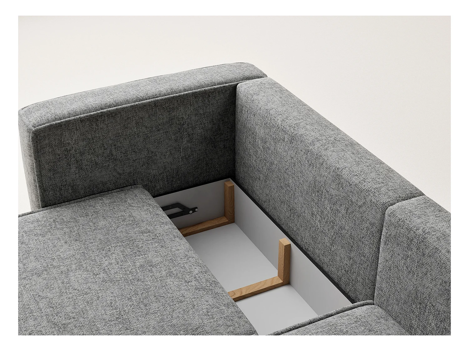 Canapé d'angle droit avec fonction lit en tissu chenille gris VELTO