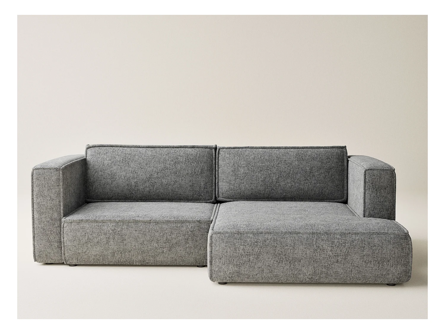 Canapé d'angle droit avec fonction lit en tissu chenille gris VELTO