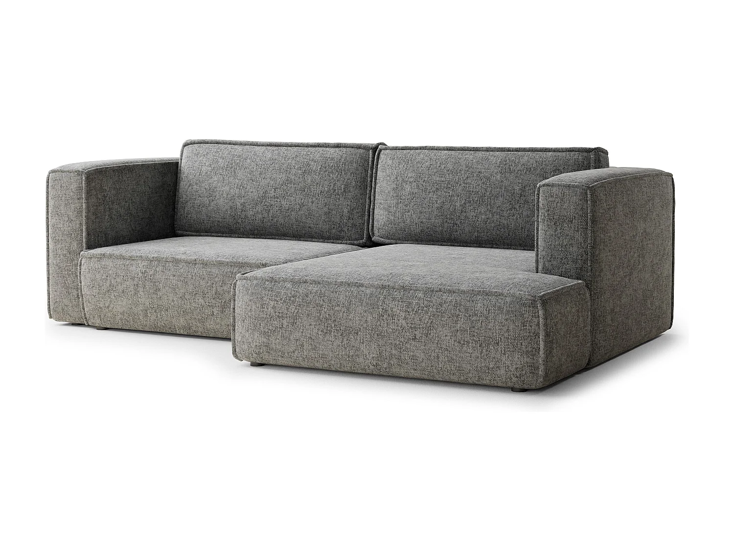 Canapé d'angle droit avec fonction lit en tissu chenille gris VELTO