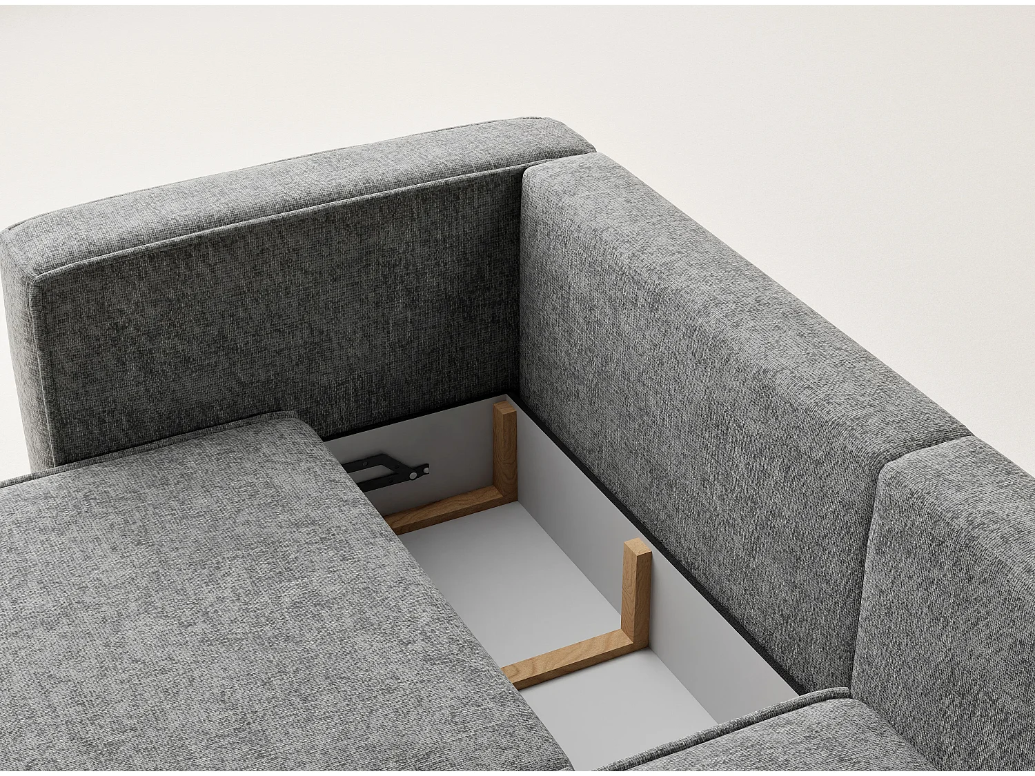 Canapé d'angle droit avec fonction lit en tissu chenille gris VELTO