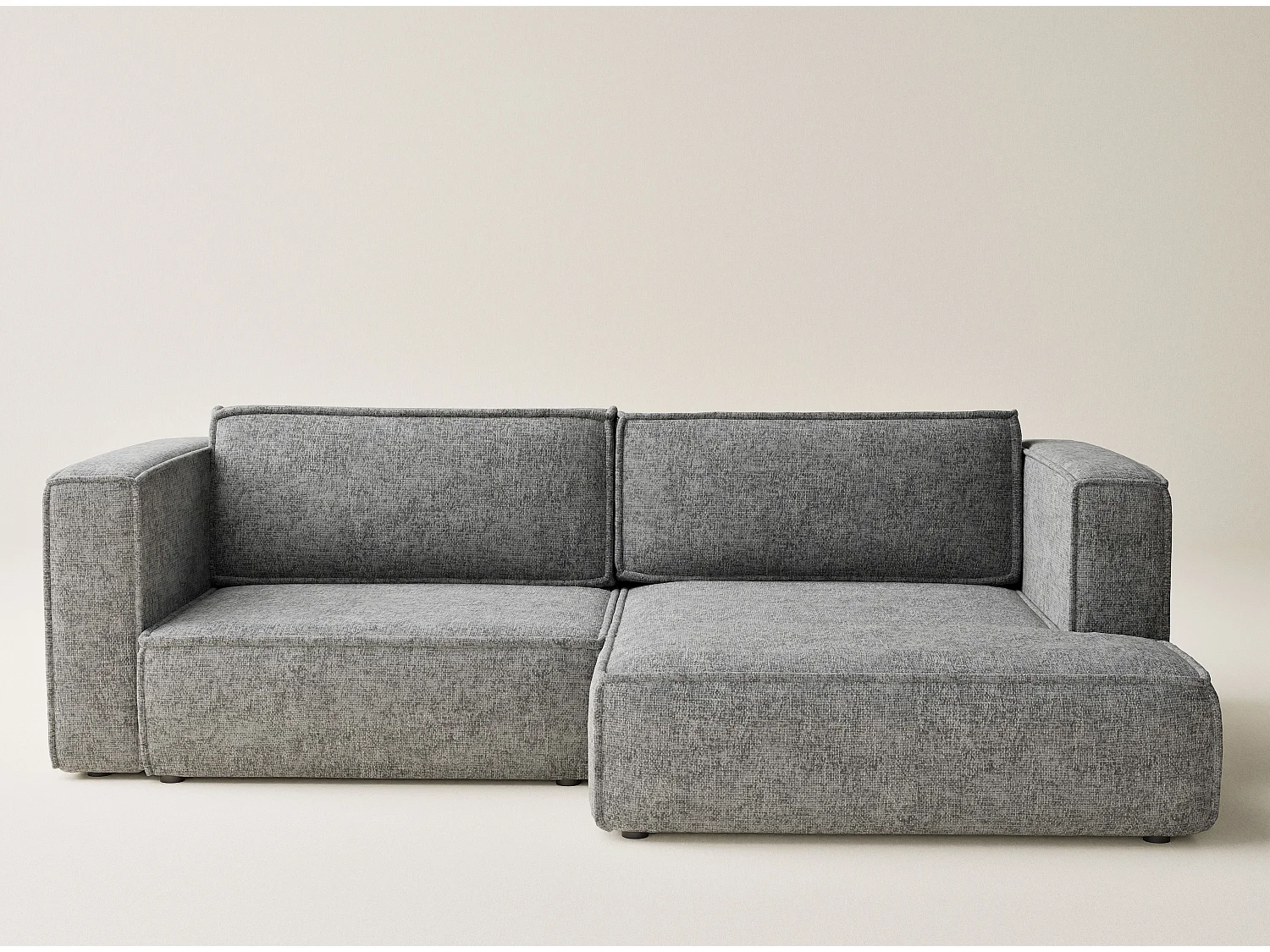 Canapé d'angle droit avec fonction lit en tissu chenille gris VELTO