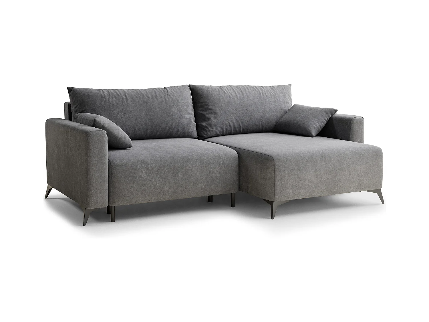 Canapé d'angle droit avec fonction lit en tissu chenille gris LEON