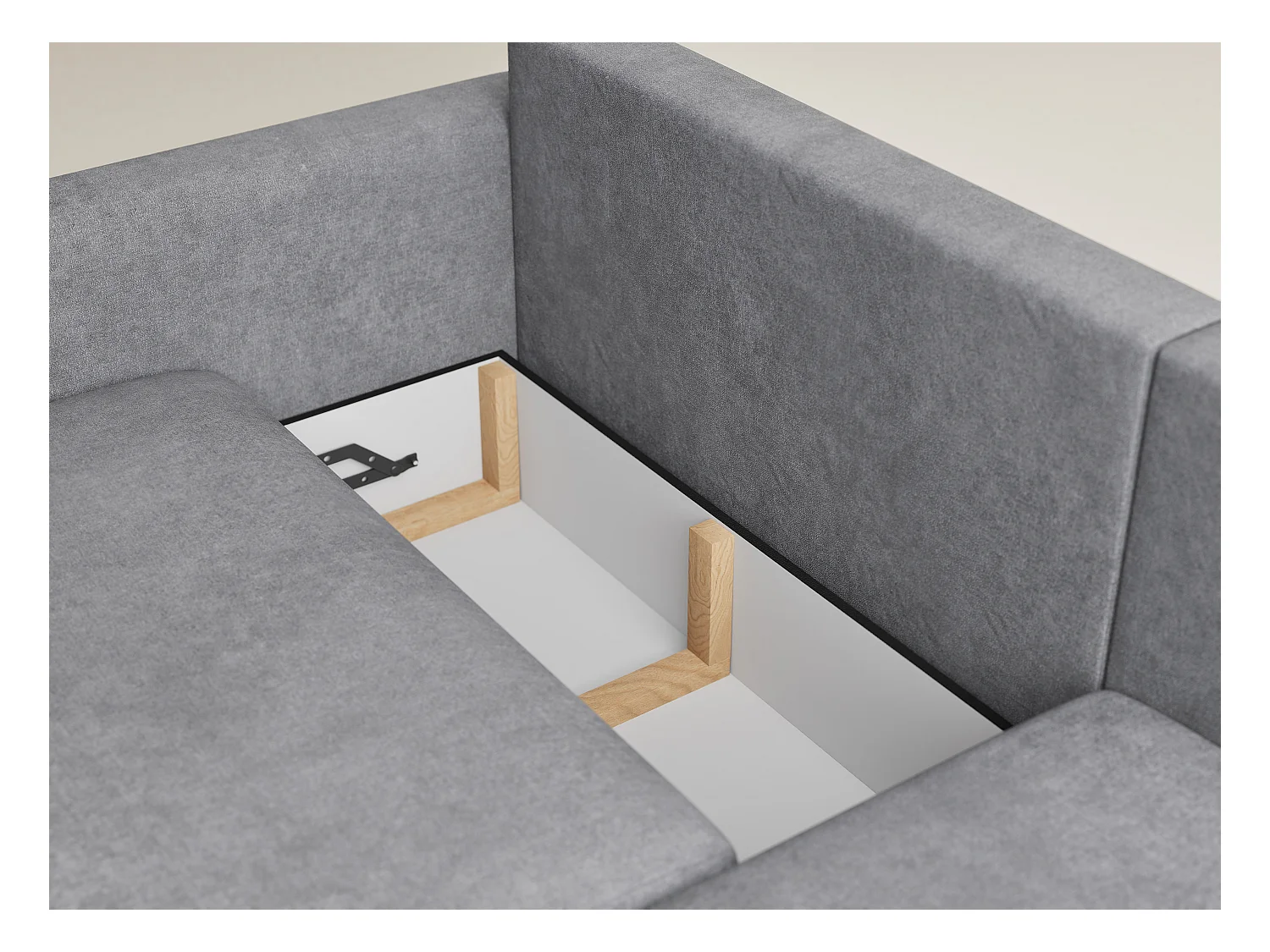 Canapé d'angle droit avec fonction lit en tissu chenille gris LEON