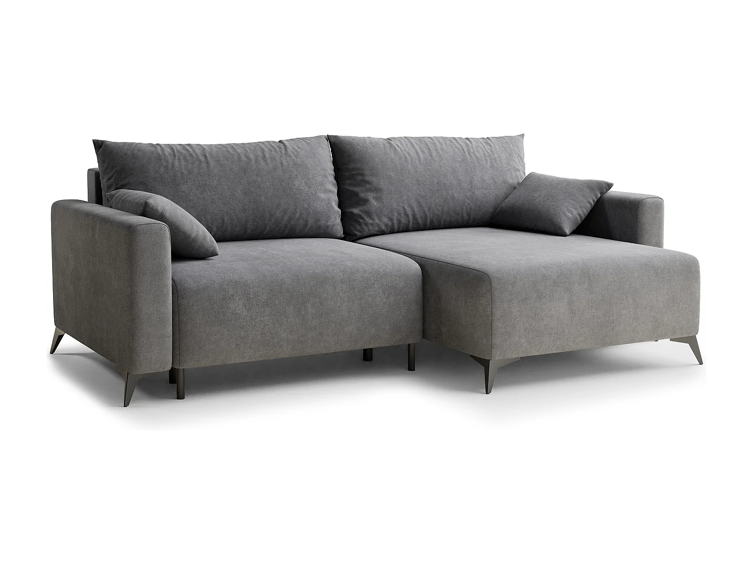 Canapé d'angle droit avec fonction lit en tissu chenille gris LEON