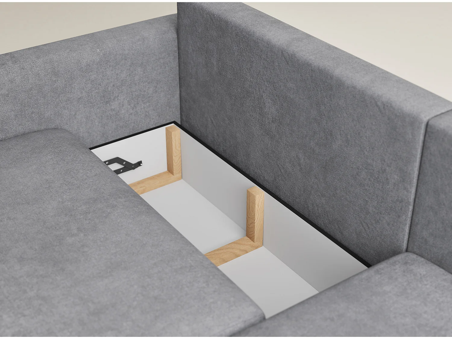 Canapé d'angle droit avec fonction lit en tissu chenille gris LEON