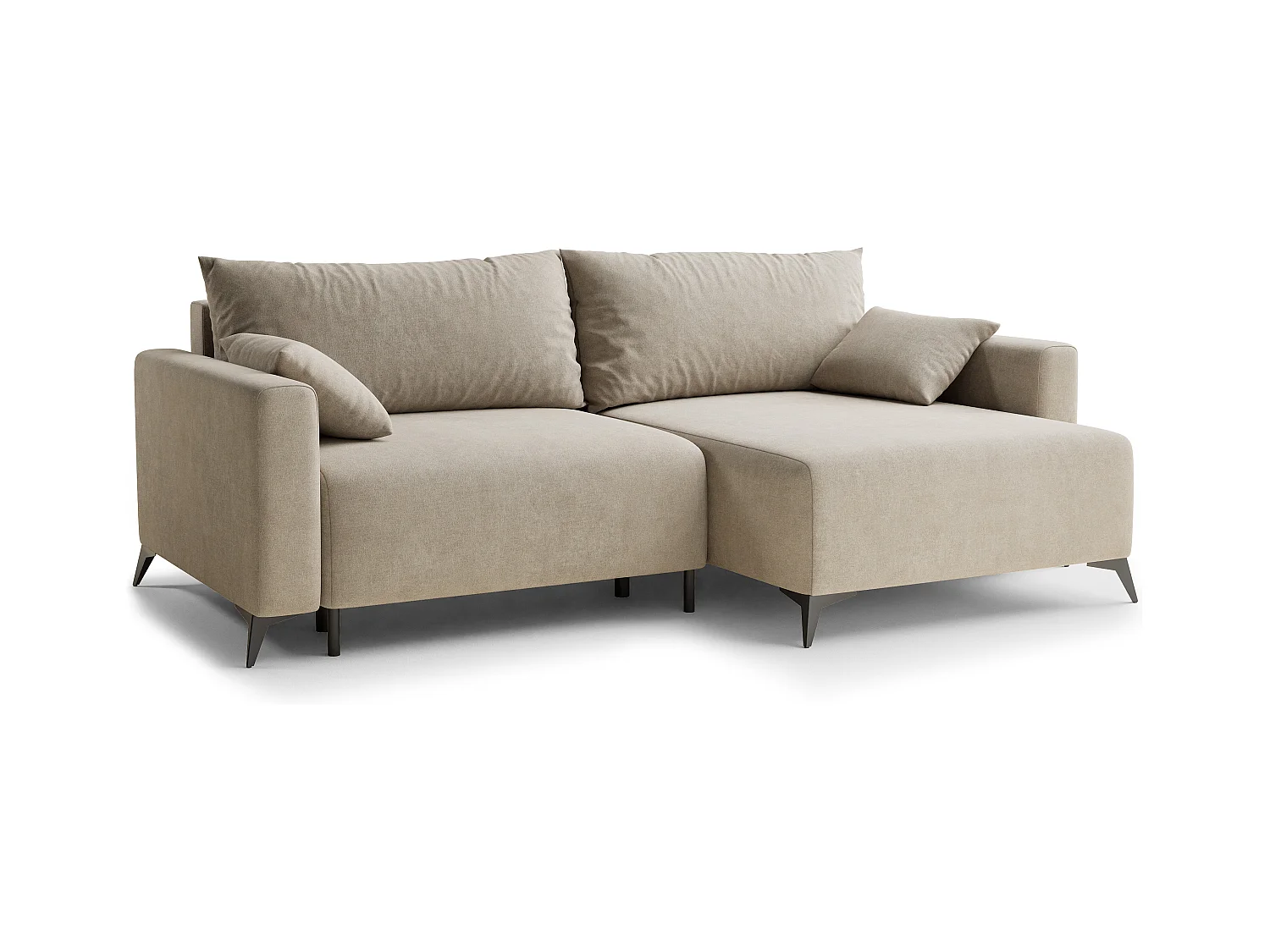 Canapé d'angle droit avec fonction lit en tissu chenille beige LEON