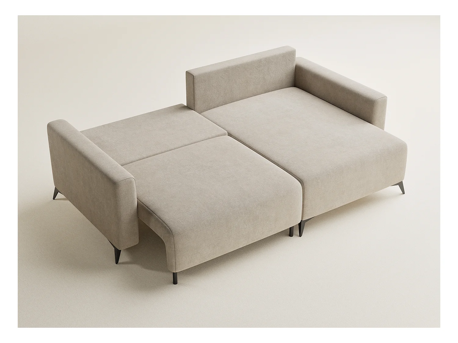 Canapé d'angle droit avec fonction lit en tissu chenille beige LEON