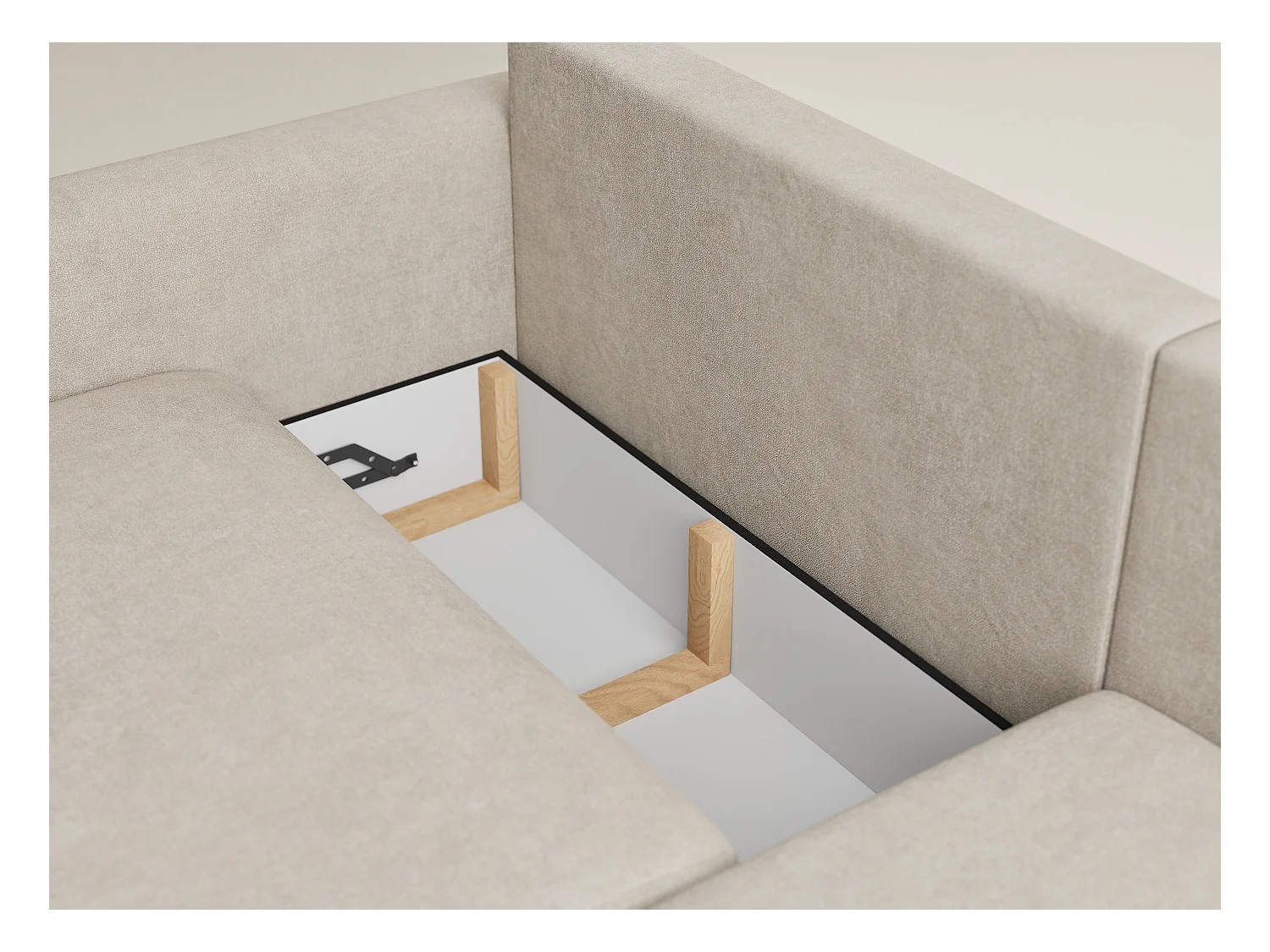 Canapé d'angle droit avec fonction lit en tissu chenille beige LEON