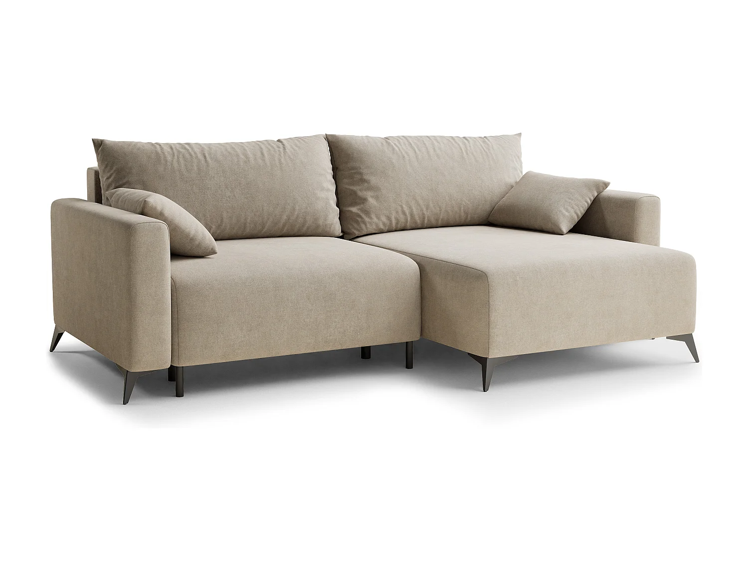 Canapé d'angle droit avec fonction lit en tissu chenille beige LEON