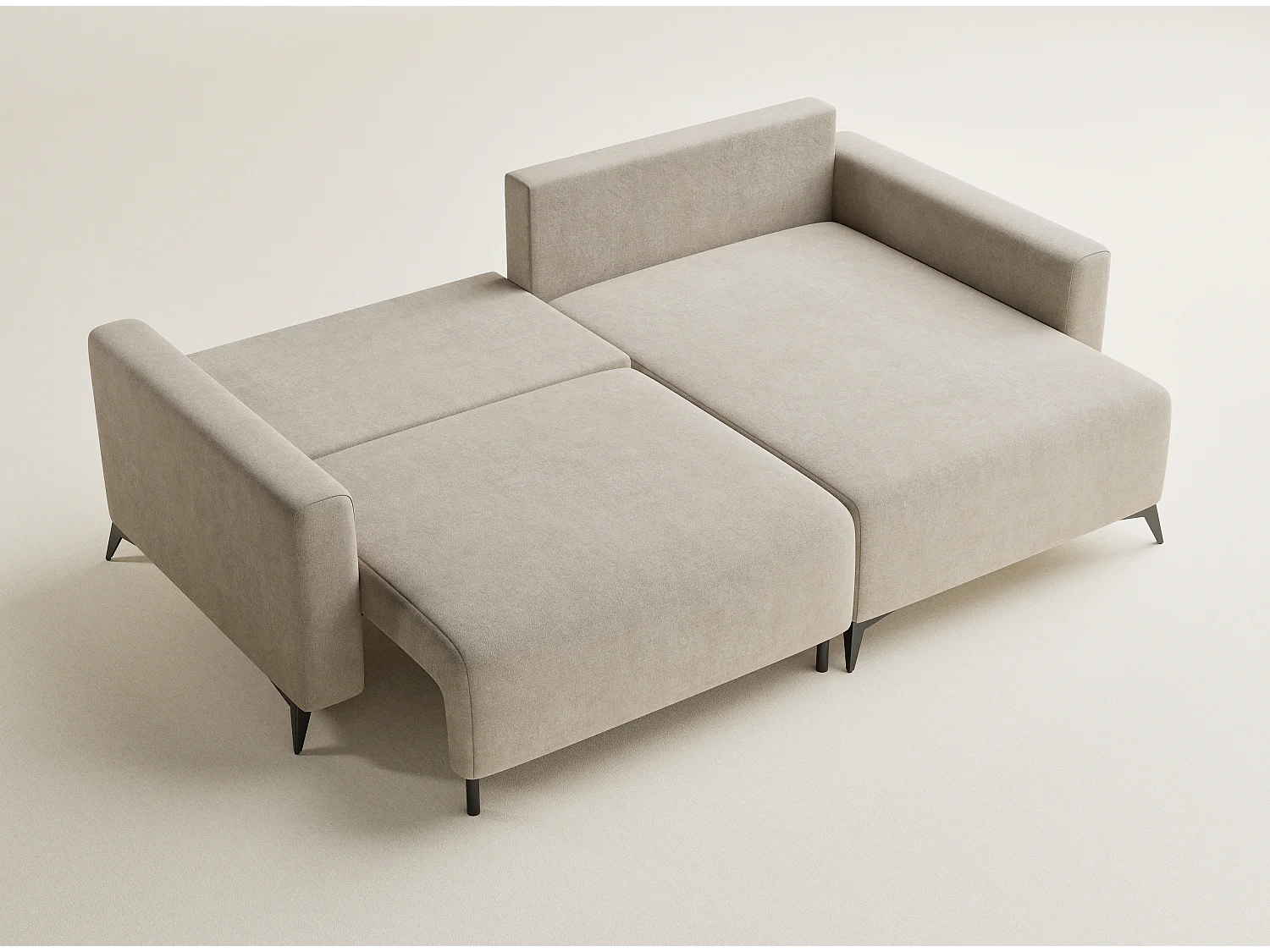 Canapé d'angle droit avec fonction lit en tissu chenille beige LEON