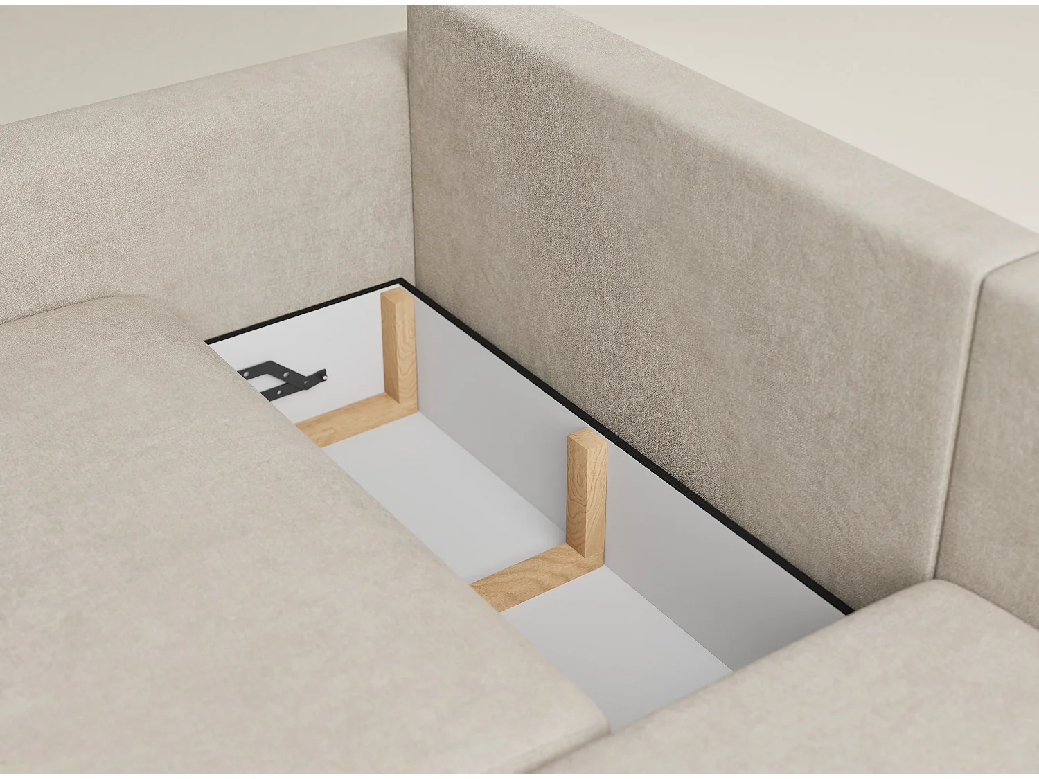 Canapé d'angle droit avec fonction lit en tissu chenille beige LEON