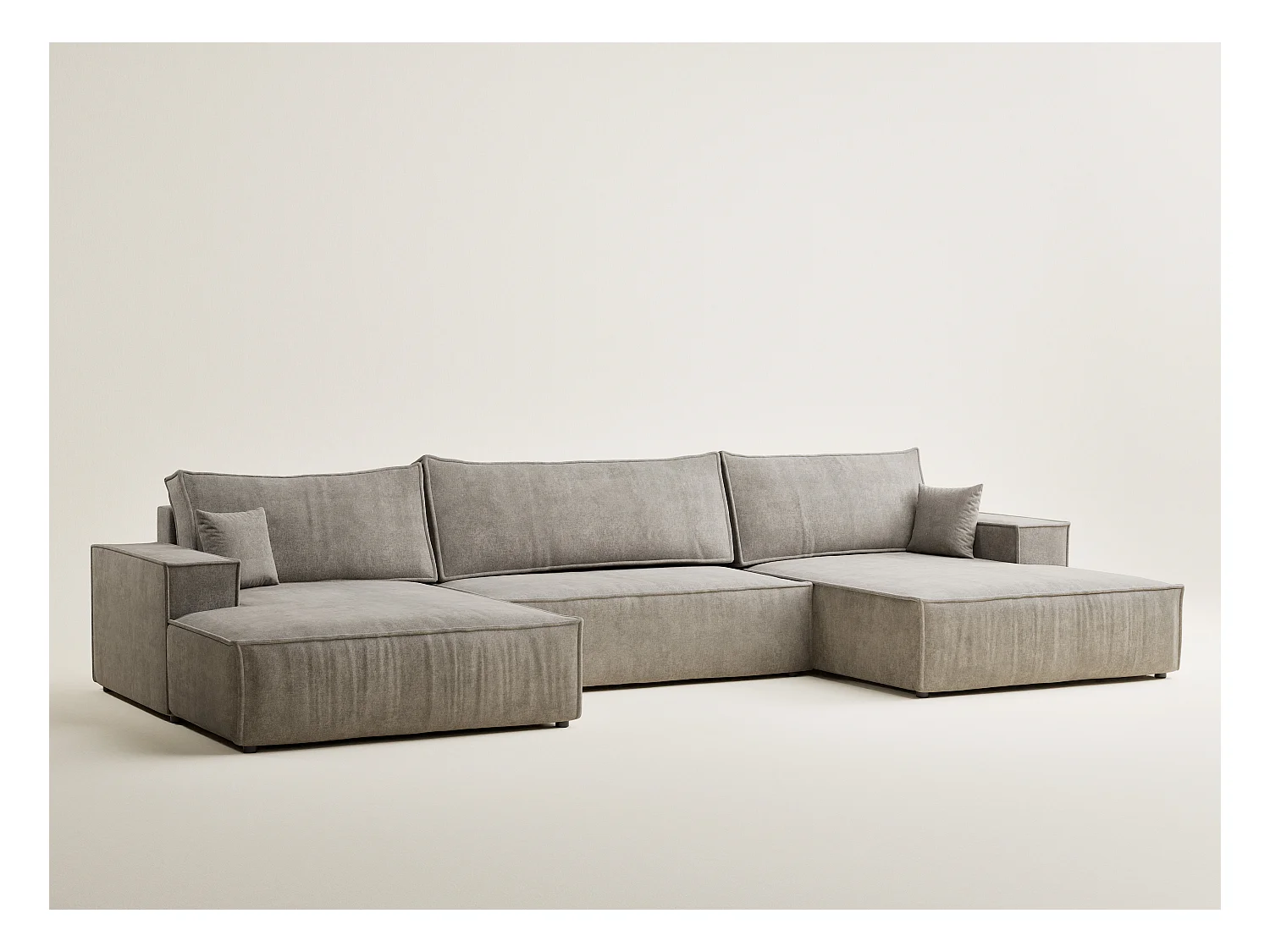 Canapé d'angle panoramique avec fonction lit en tissu chenille taupe KYOTO