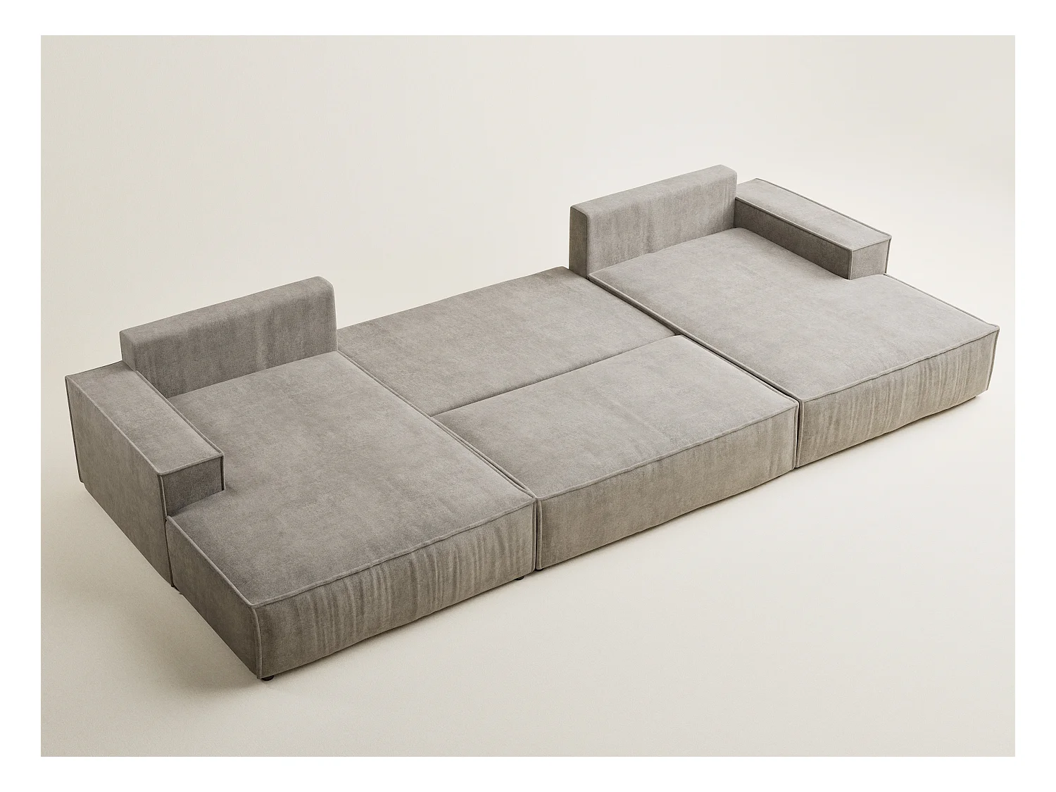 Canapé d'angle panoramique avec fonction lit en tissu chenille taupe KYOTO
