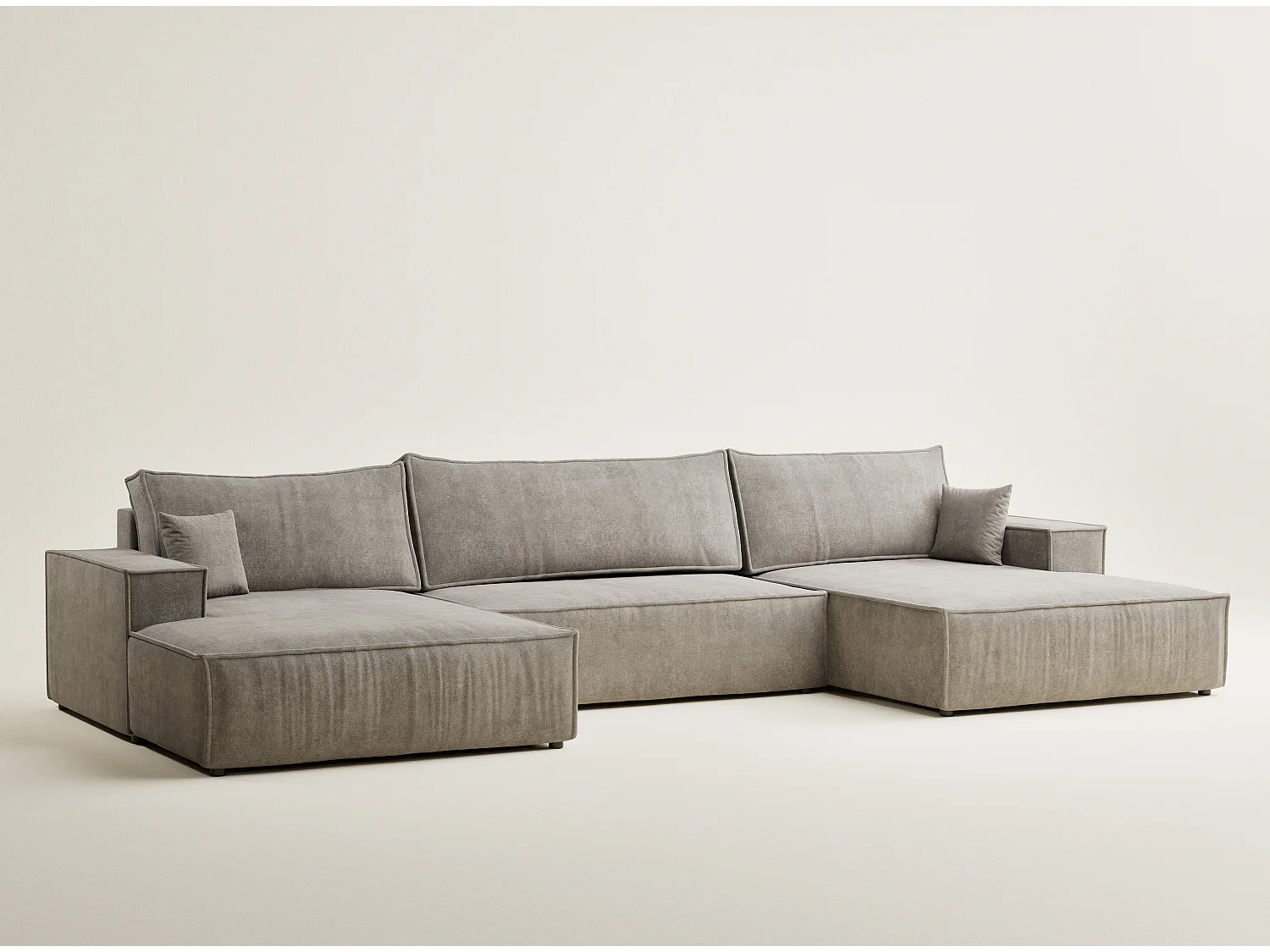 Canapé d'angle panoramique avec fonction lit en tissu chenille taupe KYOTO