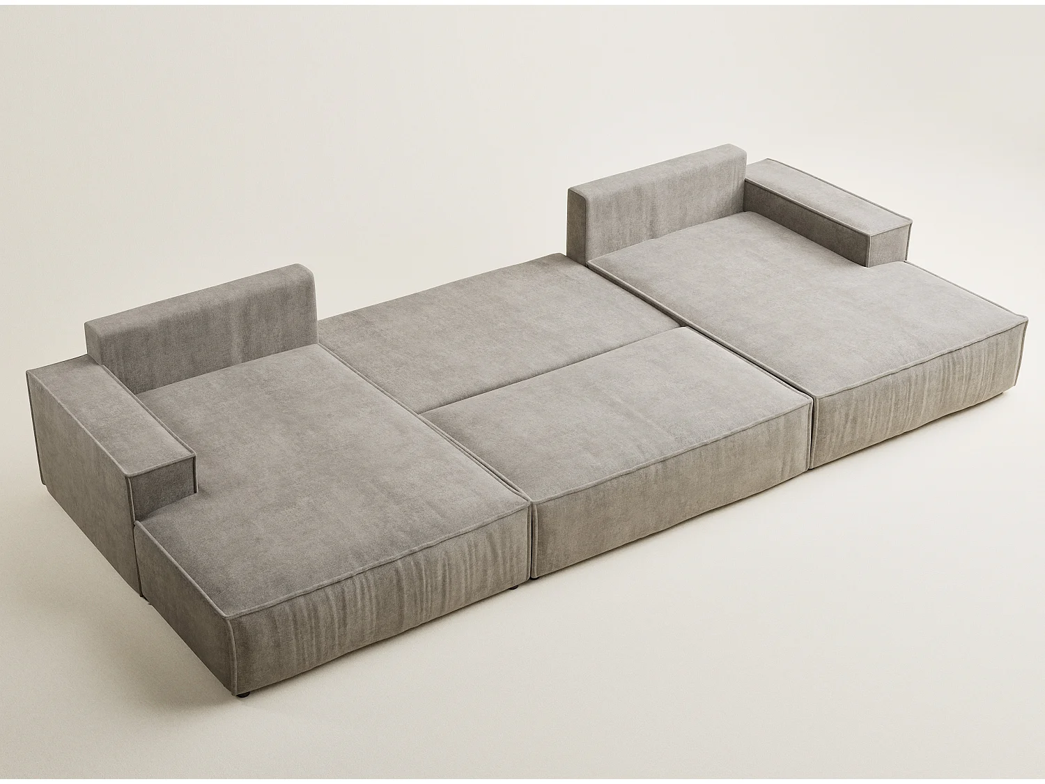 Canapé d'angle panoramique avec fonction lit en tissu chenille taupe KYOTO